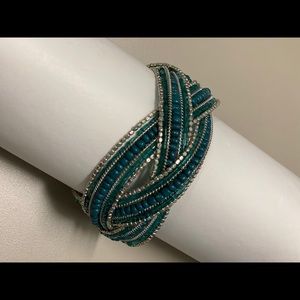 Beaded turquoise and silver beaded cuff bracelet